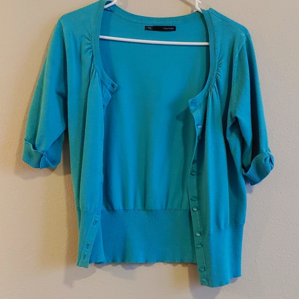 Maurices teal turquoise blue crop cardigan button up